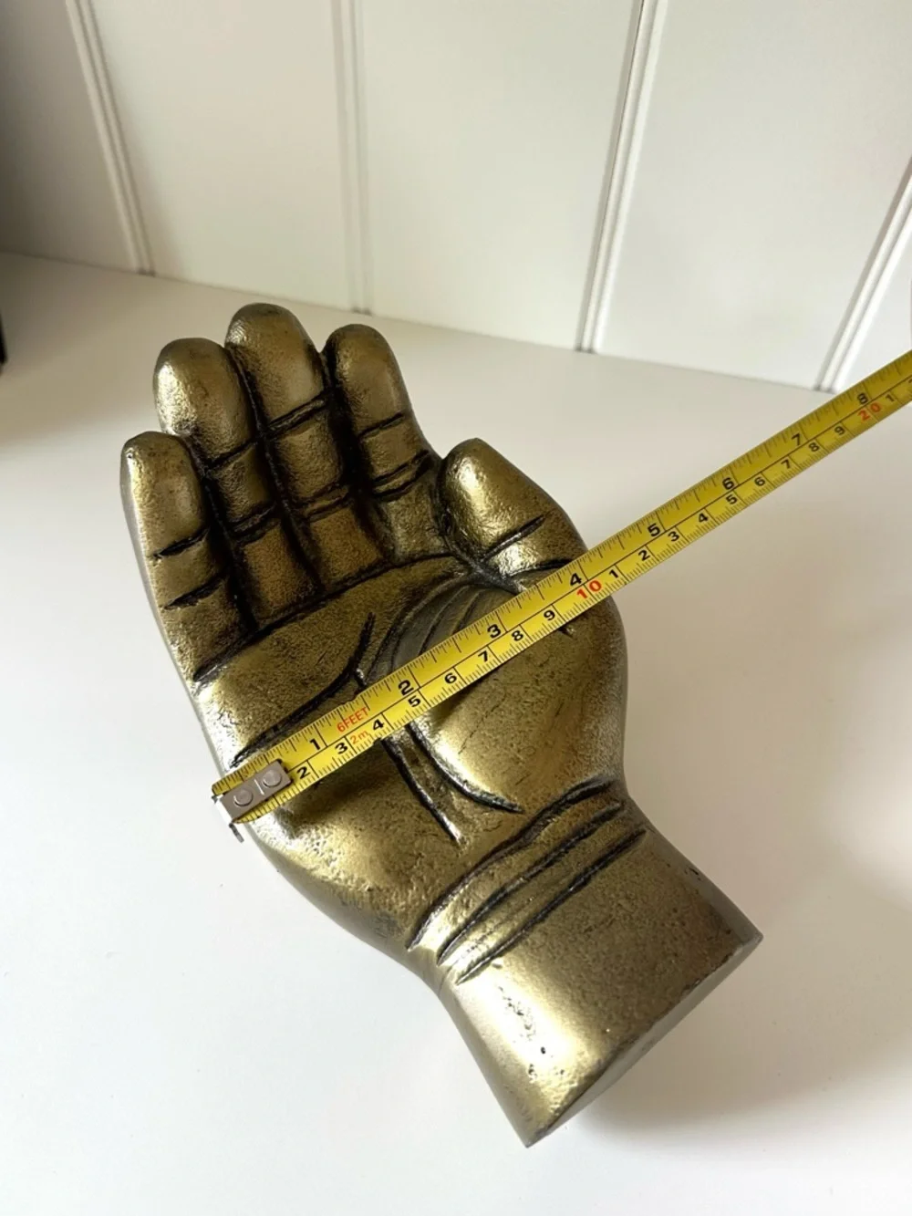 Vintage Brass Large Hand Figurine Dish Stand Bowl Decor Statue Office Curio